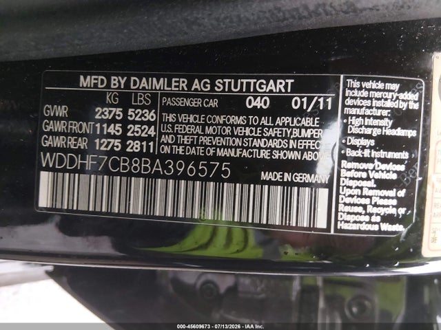 Aukcja sprzedaży 2011 Mercedes-benz E 550, vin: WDDHF7CB8BA396575, numer aukcji: 45609673