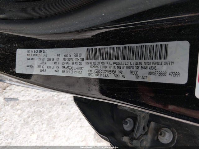 45609677 :رقم المزاد ، 1C6SRFKTXKN595090 vin ، 2019 Ram 1500 مزاد بيع