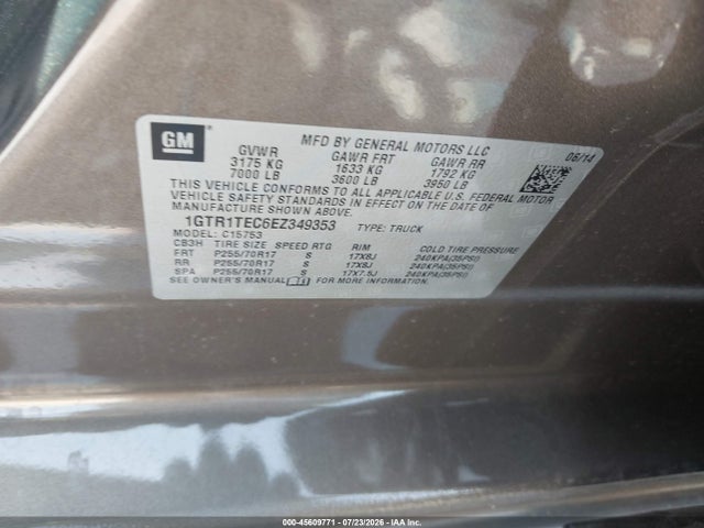Продаж на аукціоні авто 2014 Gmc Sierra 1500, vin: 1GTR1TEC6EZ349353, номер лоту: 45609771