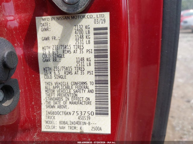 Nissan FRONTIER S 2019 1N6BD0CT6KN753750 Image 4
