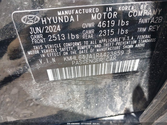 2024 Hyundai Sonata Sel მანქანა იყიდება აუქციონზე, vin: KMHL64JA1RA423859, აუქციონის ნომერი: 45609868