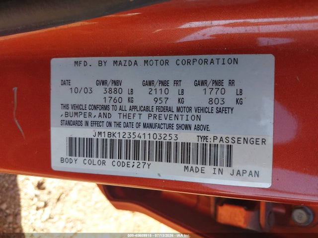 45609915 :رقم المزاد ، JM1BK123541103253 vin ، 2004 Mazda Mazda3 S مزاد بيع