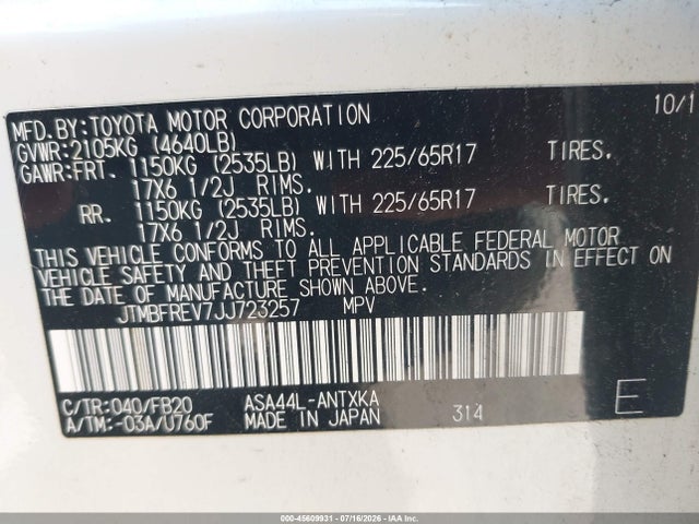 JTMBFREV7JJ723257 Toyota RAV4 LE