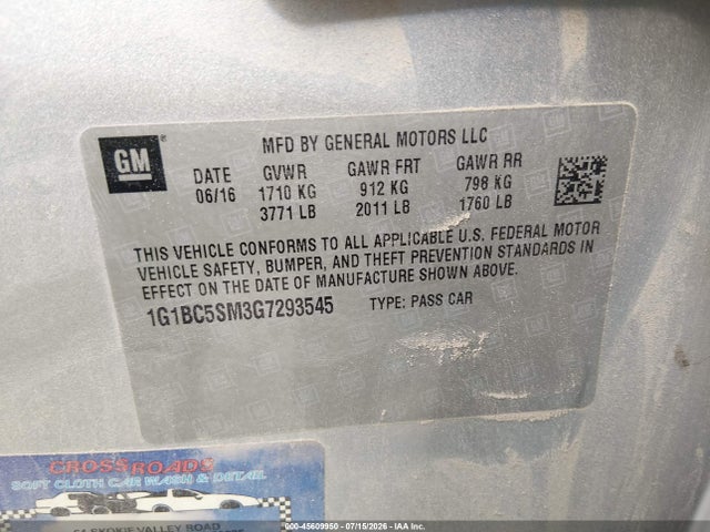 1G1BC5SM3G7293545 Chevrolet Cruze Ls Auto