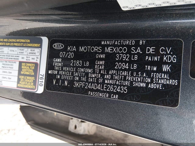 KIA Forte Lxs 2020 3KPF24AD4LE262435 Image 9