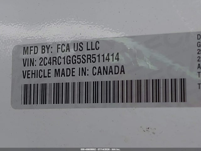 45609992 :رقم المزاد ، 2C4RC1GG5SR511414 vin ، 2025 Chrysler Pacifica Limited مزاد بيع