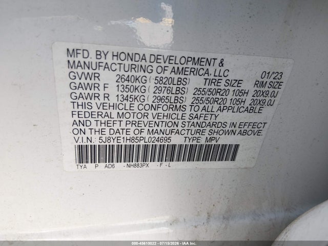 Продаж на аукціоні авто 2023 Acura Mdx Advance Package, vin: 5J8YE1H85PL024695, номер лоту: 45610022