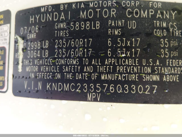 Продаж на аукціоні авто 2007 Hyundai Entourage Gls/limited/se, vin: KNDMC233576033027, номер лоту: 45610033
