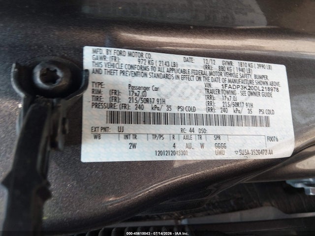 2013 Ford Focus Se მანქანა იყიდება აუქციონზე, vin: 1FADP3K20DL218978, აუქციონის ნომერი: 45610043