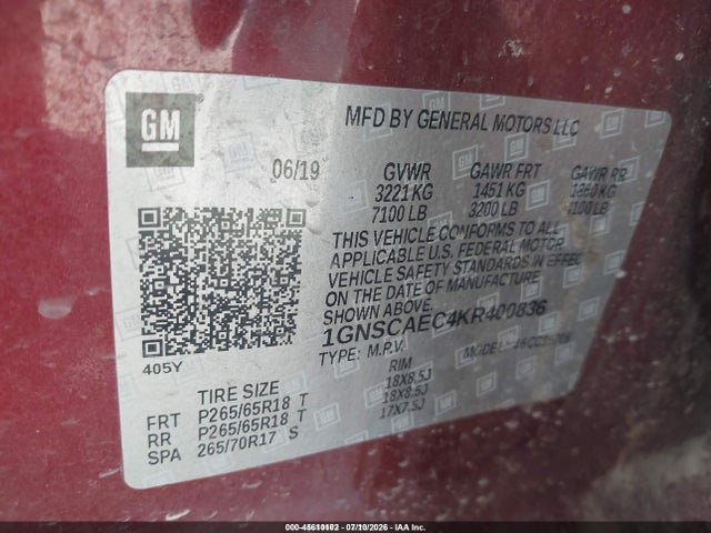 Chevrolet Tahoe Ls 2019 1GNSCAEC4KR400836 Image 9