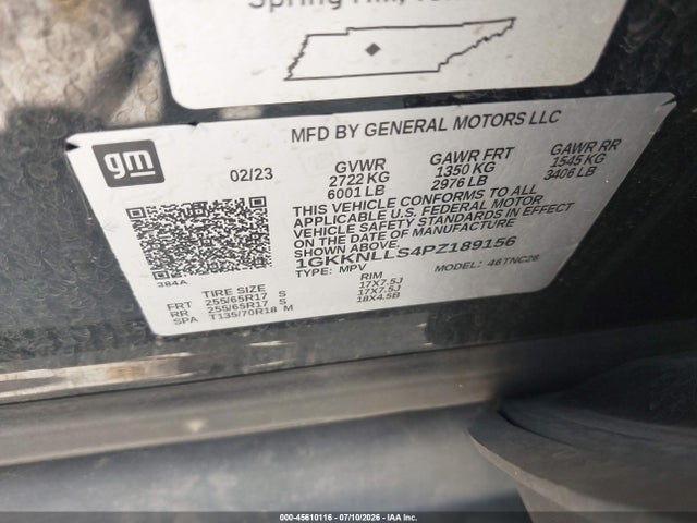 45610116 :رقم المزاد ، 1GKKNLLS4PZ189156 vin ، 2023 Gmc Acadia Awd At4 مزاد بيع