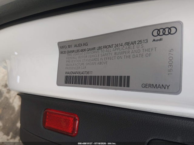 Aukcja sprzedaży 2020 Audi A4 Premium 45 Tfsi Quattro S Tronic, vin: WAUDNAF49LA073611, numer aukcji: 45610127