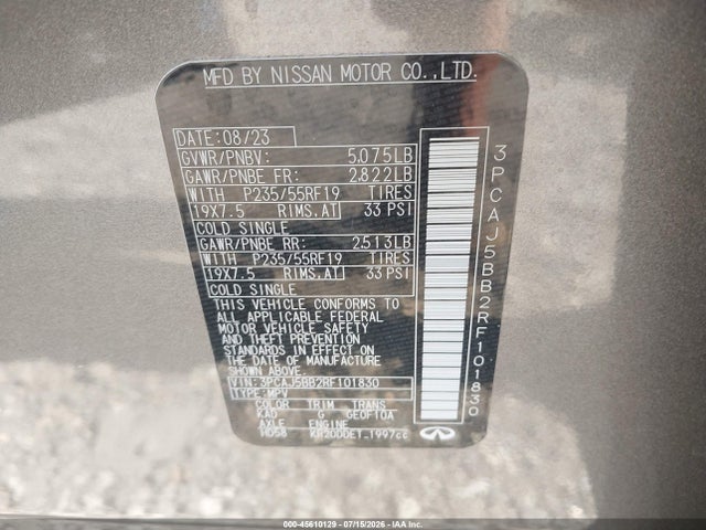Продажа на аукционе авто 2024 Infiniti Qx50 Luxe Awd, vin: 3PCAJ5BB2RF101830, номер лота: 45610129