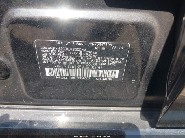 Продажа на аукционе авто 2020 Subaru Wrx Premium, vin: JF1VA1B69L9800697, номер лота: 45610131