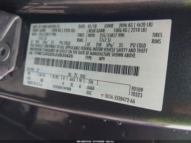 Ford ESCAPE SE 2018 1FMCU0GD5JUB35426 Image 9