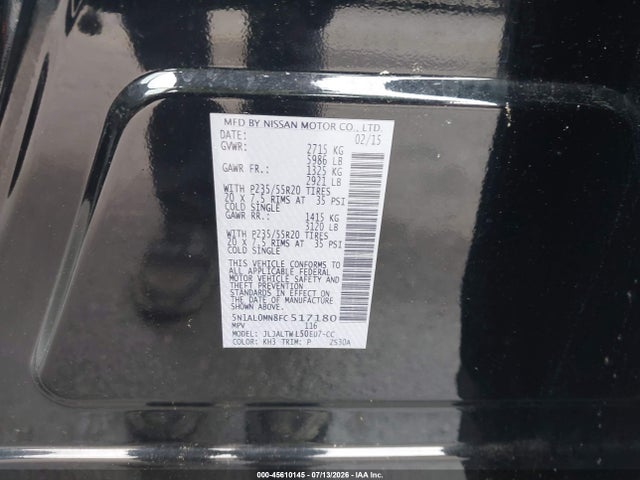 Продажа на аукционе авто 2015 Infiniti Qx60, vin: 5N1AL0MN8FC517180, номер лота: 45610145