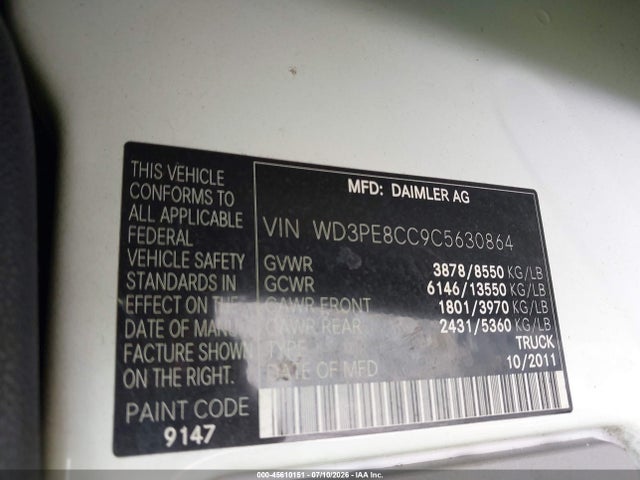 Aukcja sprzedaży 2012 Mercedes-benz Sprinter 2500 High Roof, vin: WD3PE8CC9C5630864, numer aukcji: 45610151