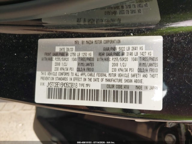 Продаж на аукціоні авто 2021 Mazda Cx-9 Signature, vin: JM3TCBEY6M0503818, номер лоту: 45610153