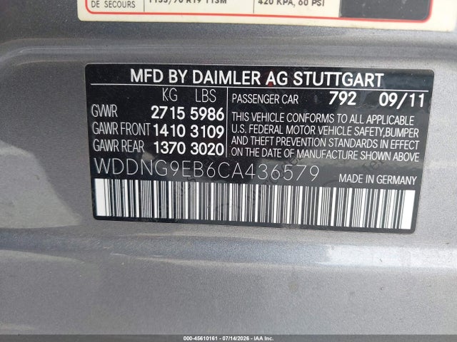 Aukcja sprzedaży 2012 Mercedes-benz S 550 4matic, vin: WDDNG9EB6CA436579, numer aukcji: 45610161
