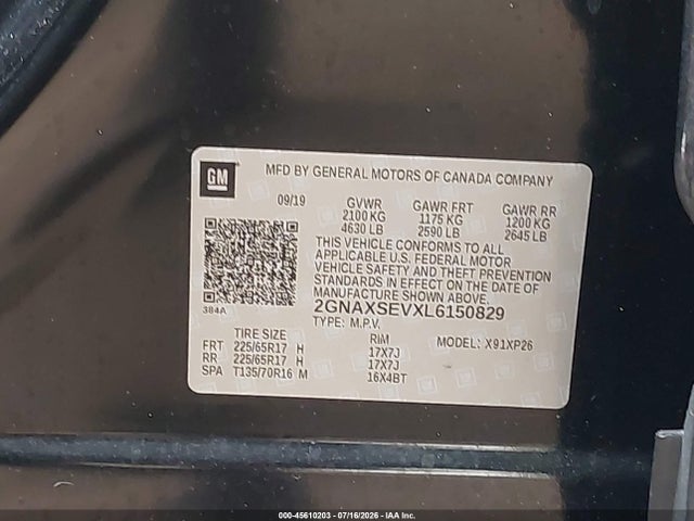 Продаж на аукціоні авто 2020 Chevrolet Equinox Awd Ls, vin: 2GNAXSEVXL6150829, номер лоту: 45610203