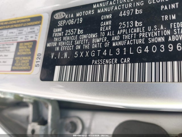 2020 Kia Optima Lx მანქანა იყიდება აუქციონზე, vin: 5XXGT4L31LG403961, აუქციონის ნომერი: 45610212