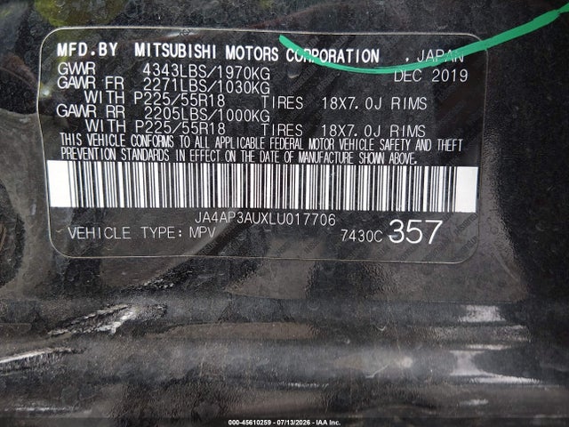 Aukcja sprzedaży 2020 Mitsubishi Outlander Sport 2.0 Es, vin: JA4AP3AUXLU017706, numer aukcji: 45610259