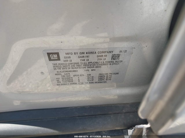 2022 Buick Encore Awd Preferred მანქანა იყიდება აუქციონზე, vin: KL4CJESM6NB538862, აუქციონის ნომერი: 45610274