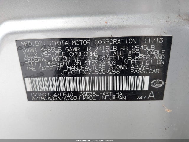 Aukcja sprzedaży 2014 Lexus Is 250, vin: JTHCF1D27E5009266, numer aukcji: 45610306