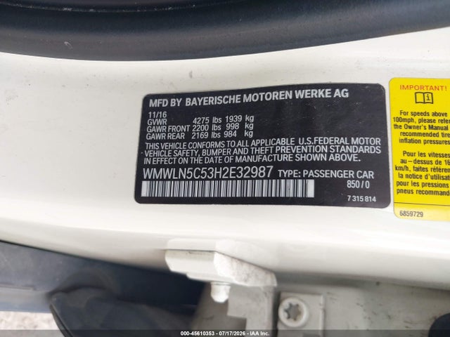 2017 Mini Clubman Cooper მანქანა იყიდება აუქციონზე, vin: WMWLN5C53H2E32987, აუქციონის ნომერი: 45610353