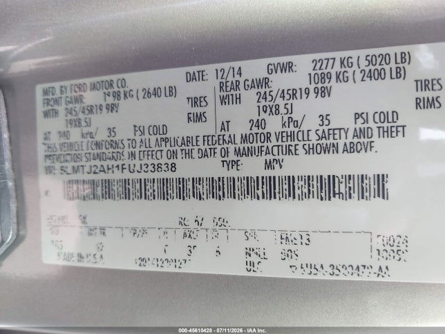 Lincoln MKC 2015 5LMTJ2AH1FUJ33838 Image 9