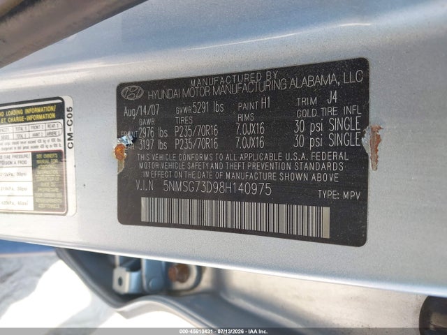 Продаж на аукціоні авто 2008 Hyundai Santa Fe Gls, vin: 5NMSG73D98H140975, номер лоту: 45610431