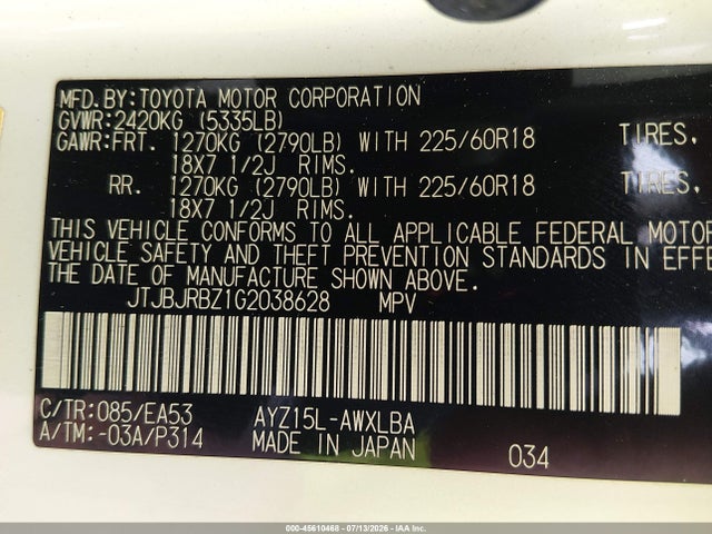 45610468 :رقم المزاد ، JTJBJRBZ1G2038628 vin ، 2016 Lexus Nx 300h مزاد بيع