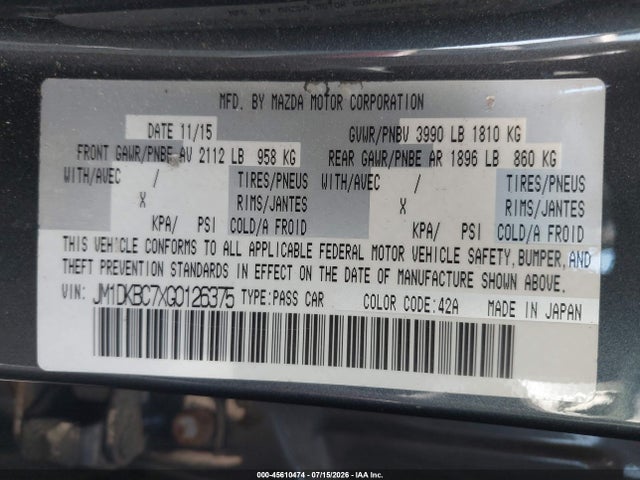 2016 Mazda Cx-3 Touring მანქანა იყიდება აუქციონზე, vin: JM1DKBC7XG0126375, აუქციონის ნომერი: 45610474