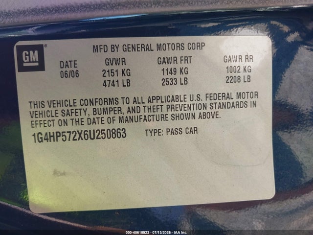 2006 Buick Lucerne Cx მანქანა იყიდება აუქციონზე, vin: 1G4HP572X6U250863, აუქციონის ნომერი: 45610523