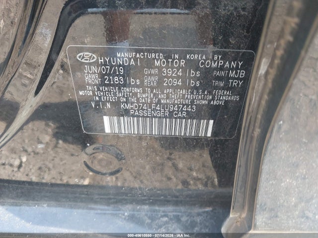 Aukcja sprzedaży 2020 Hyundai Elantra Se, vin: KMHD74LF4LU947443, numer aukcji: 45610550