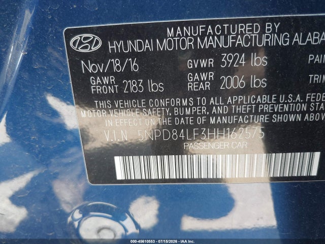 Hyundai ELANTRA SE 2017 5NPD84LF3HH162575 Image 9