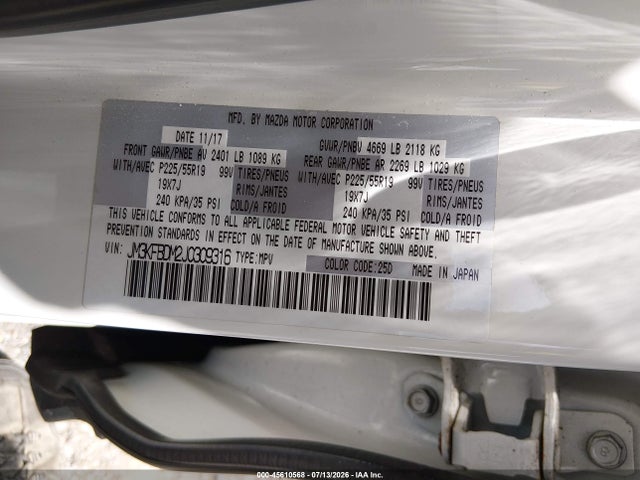 Aukcja sprzedaży 2018 Mazda Cx-5 Grand Touring, vin: JM3KFBDM2J0309316, numer aukcji: 45610568