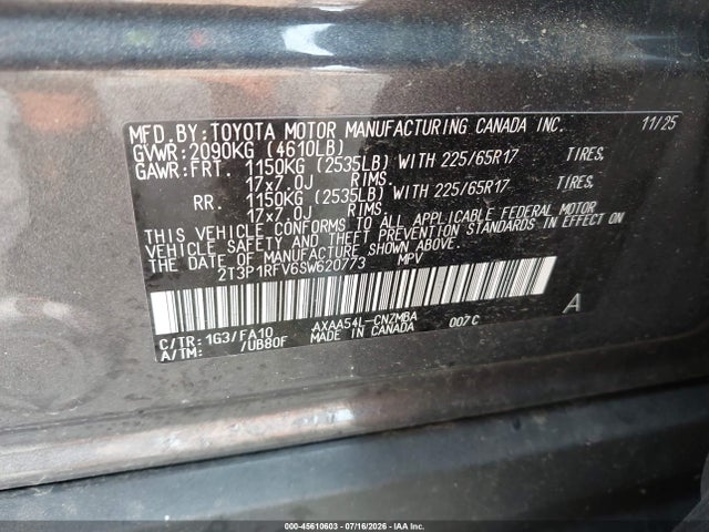 2T3P1RFV6SW620773 Toyota Rav4 Xle