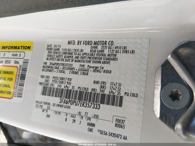 Ford Fusion Energi Se Luxury 2014 3FA6P0PU7ER357333 Image 9