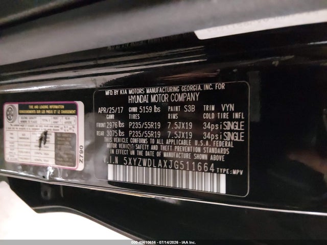 45610656 :رقم المزاد ، 5XYZWDLAXJG511664 vin ، 2018 Hyundai Santa Fe Sport 2.0t Ultimate مزاد بيع