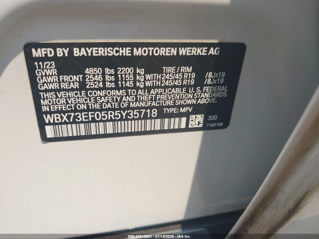 Aukcja sprzedaży 2024 Bmw X1 Xdrive28i, vin: WBX73EF05R5Y35718, numer aukcji: 45610661