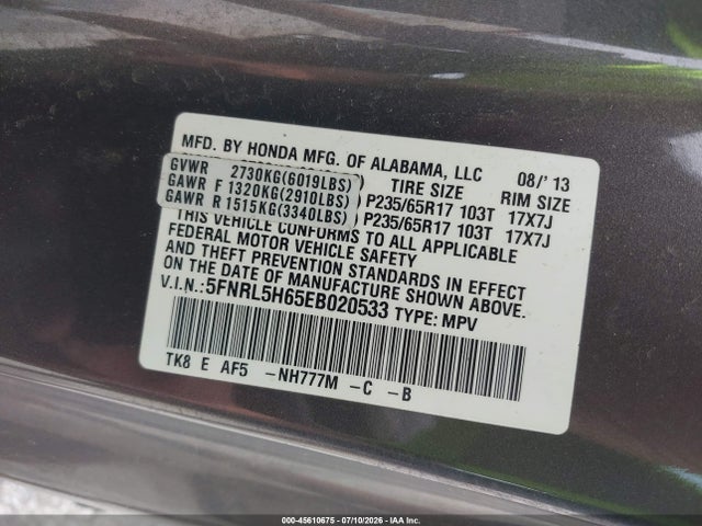 Honda Odyssey Ex-l 2014 5FNRL5H65EB020533 Image 9