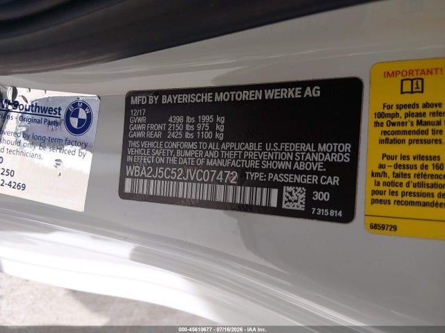Продаж на аукціоні авто 2018 Bmw M240i, vin: WBA2J5C52JVC07472, номер лоту: 45610677