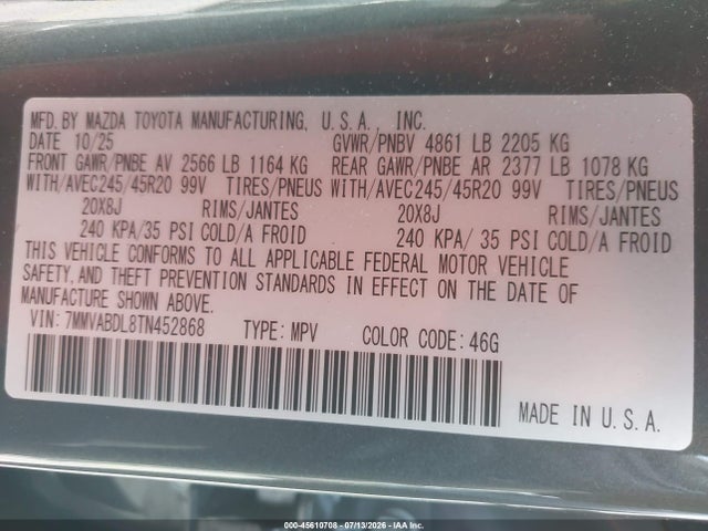 45610708 :رقم المزاد ، 7MMVABDL8TN452868 vin ، 2026 Mazda Cx-50 2.5 S Premium مزاد بيع