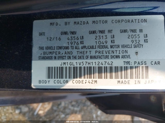 Продажа на аукционе авто 2017 Mazda Mazda6 Touring, vin: JM1GL1V57H1124742, номер лота: 45610735