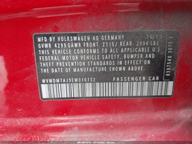 Продажа на аукционе авто 2014 Volkswagen Golf 2.0l Tdi, vin: WVWDM7AJ9EW010732, номер лота: 45610741
