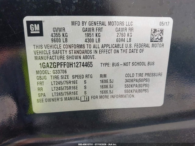 Chevrolet Express 3500 Lt 2017 1GAZGPFF0H1274465 Image 9