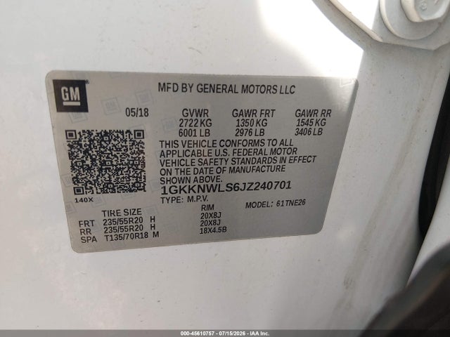 Продаж на аукціоні авто 2018 Gmc Acadia Slt-2, vin: 1GKKNWLS6JZ240701, номер лоту: 45610757