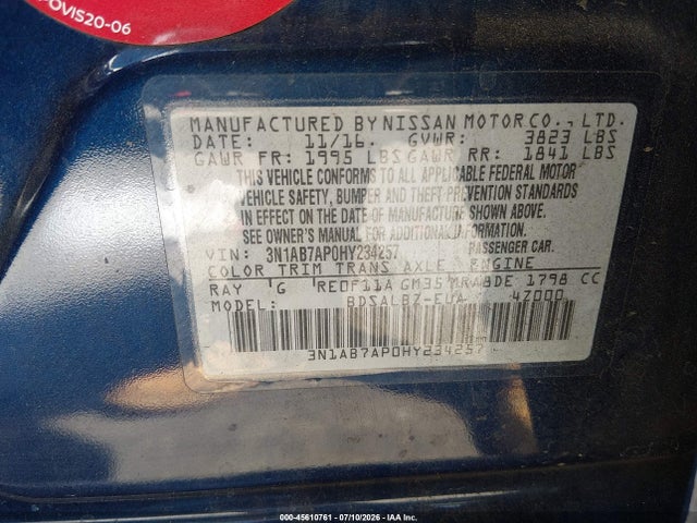 Nissan SENTRA S 2017 3N1AB7AP0HY234257 Image 9