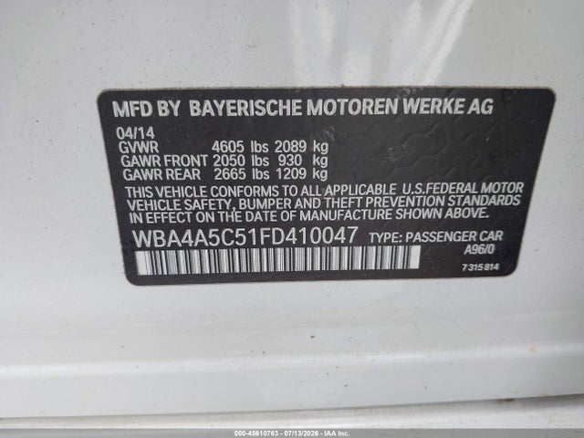 Продажа на аукционе авто 2015 Bmw 428 Gran Coupe, vin: WBA4A5C51FD410047, номер лота: 45610763